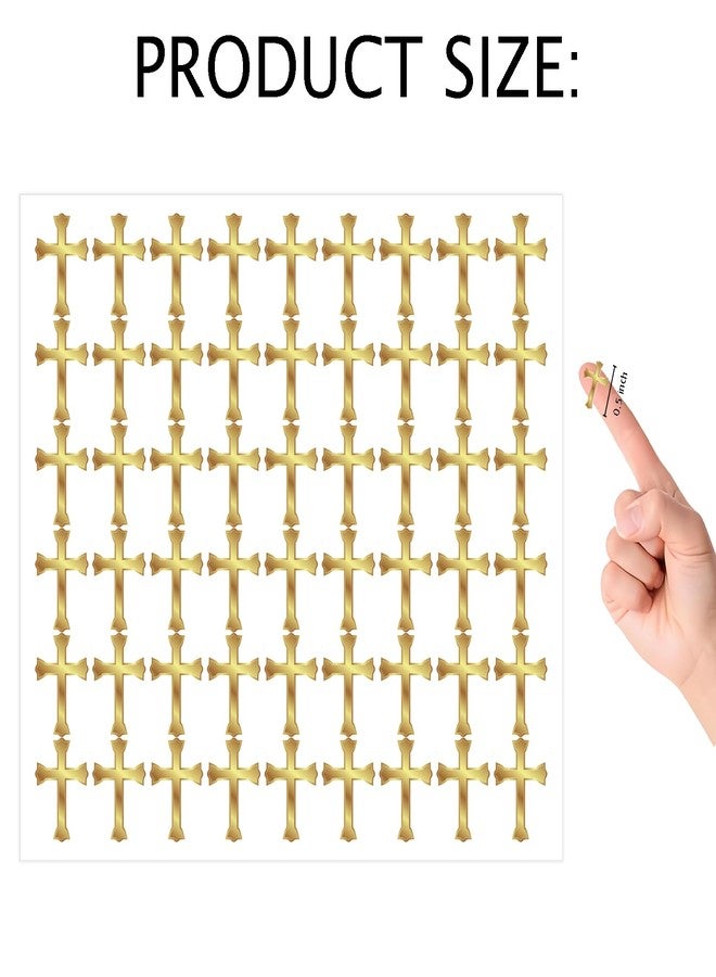 FENGHERUIA 2700Pcs Mini Easter Cross Sticker Gold Foil Paper Decals Gold Jesus Christian Stickers Religious Cross Stickers for Envelopes Scrapbook Gifts DIY Supplies, 0.5 in - Image 2